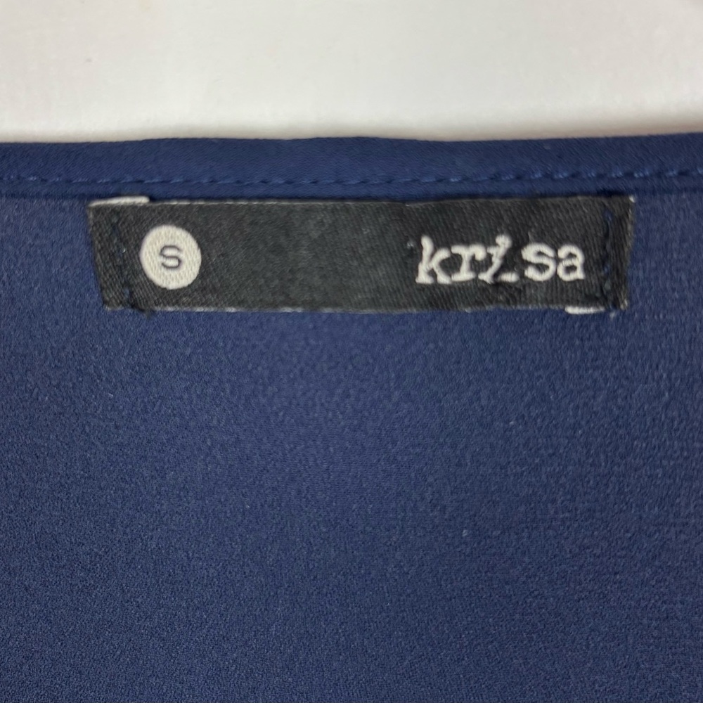 Krisa Top Size Small Navy Blue Chiffon Layered Tie Front Long Sleeve V Neck - Picture 5 of 7